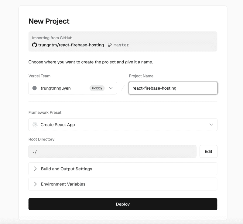 New project CRA with Vercel